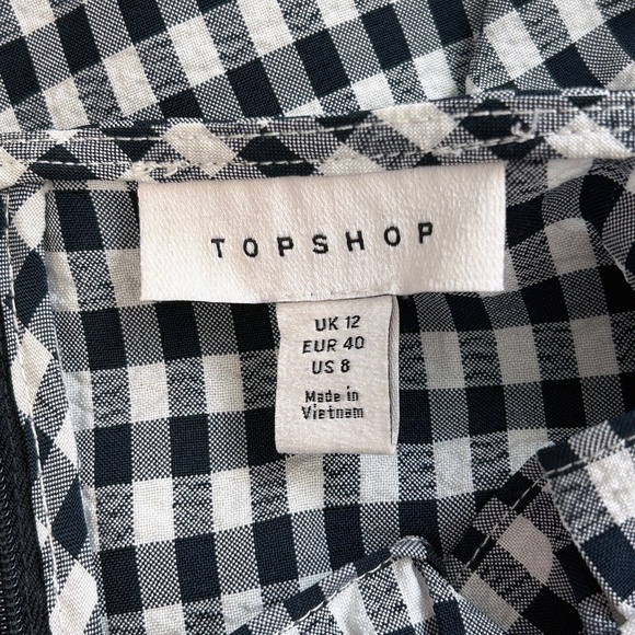 Topshop Dress Gingham Check Cut Out Back and Front Puff Sleeves Shirring NWOT - Picture 12 of 16